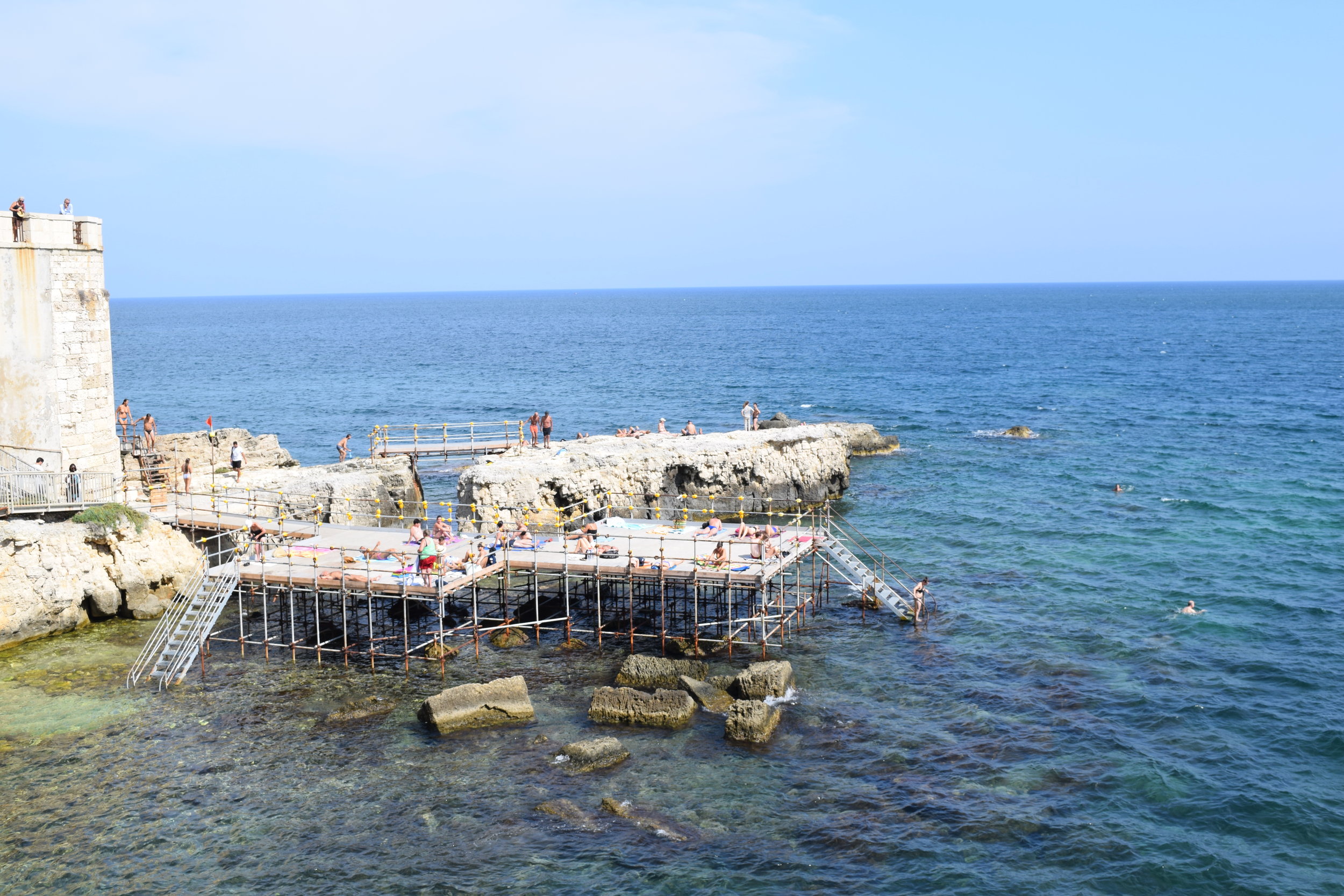 A platform that serves as a beach in Ortigia