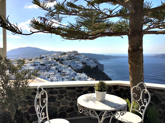The terrace from our Santorini AirBnB